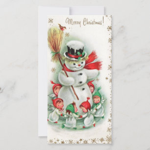 Cartes Pour Fêtes Annuelles Vintage Noël Snowman Danses Avec Angles