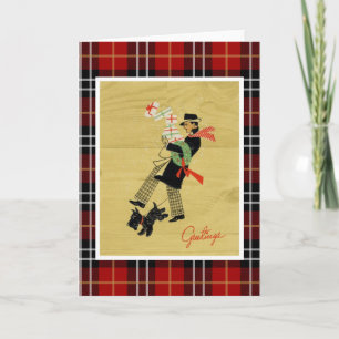 Cartes Pour Fêtes Annuelles Vintage Noël Terrier Chien Et Homme Avec Cadeaux