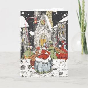Cartes Pour Fêtes Annuelles Vintage Noël Victorien Les gens vont à l'église