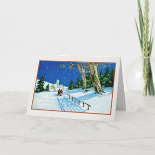 Cartes Pour Fêtes Annuelles Vintage Noël vieux couple de neige église