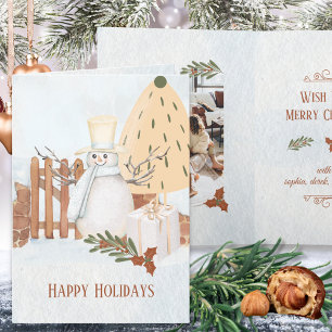 Cartes Pour Fêtes Annuelles Vintage Nom de famille Une photo Noël Aquarelle