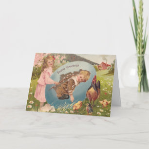 Cartes Pour Fêtes Annuelles Vintage Pâques Victorienne fille et garçon