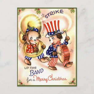 Cartes Pour Fêtes Annuelles Vintage Patriotique Cute Animal Band Joyeux Noël