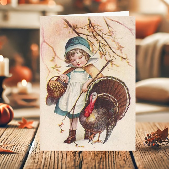 Cartes Pour Fêtes Annuelles Vintage Pèlerine avec Turquie Thanksgiving (Créateur téléchargé)
