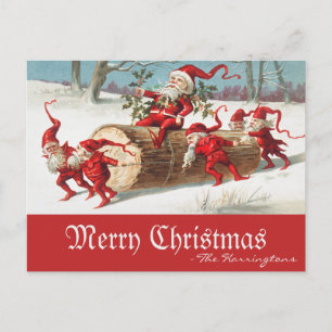 Cartes Pour Fêtes Annuelles Vintage Père Noël Elves Joyeux Noël Retro