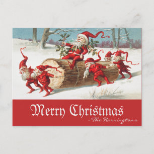 Cartes Pour Fêtes Annuelles Vintage Père Noël Elves Joyeux rétro de Noël