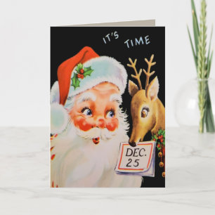 Cartes Pour Fêtes Annuelles Vintage Père Noël Et Son Renne