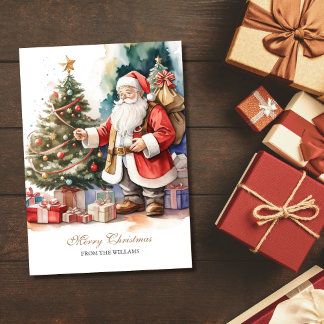 Cartes Pour Fêtes Annuelles Vintage Père Noël & Xmas Tree Personnalisé