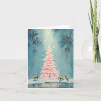 Cartes Pour Fêtes Annuelles Vintage Pink Christmas Tree cerf arrière - plan bl