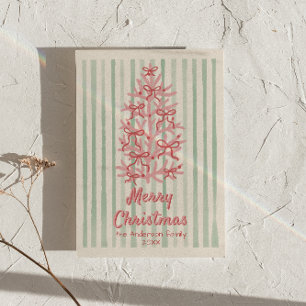 Cartes Pour Fêtes Annuelles Vintage Pink Green Bows Arbre Noël non photo