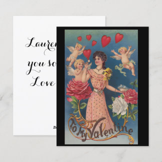 Cartes Pour Fêtes Annuelles Vintage pour ma Valentine Dame aux Chérubins Roses