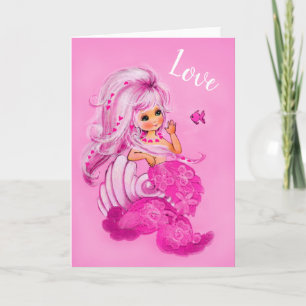 Cartes Pour Fêtes Annuelles Vintage Pretty Mermaid Pink LOVE Valentine card