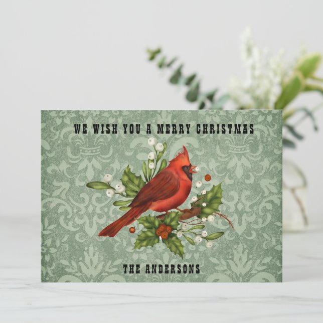 Cartes Pour Fêtes Annuelles Vintage Red Cardinal Bird Joyeux Noël (Debout devant)