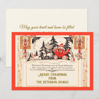 Cartes Pour Fêtes Annuelles Vintage Red Gold Christmas Greetings Carriage Snow