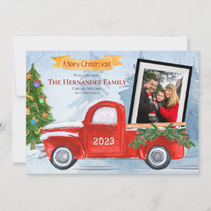 Cartes Pour Fêtes Annuelles Vintage Red Truck 2 Photo Joyeux Noël