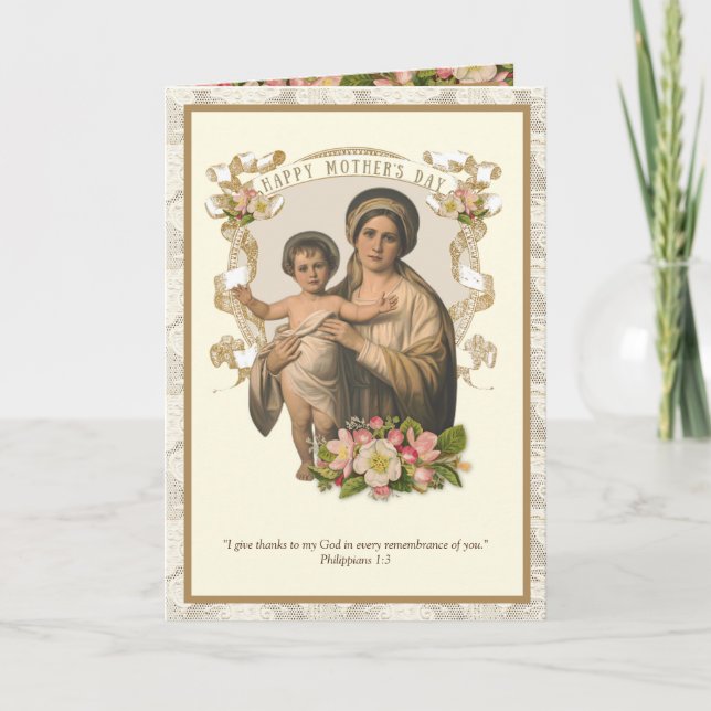 Cartes Pour Fêtes Annuelles Vintage Religieux Vierge Marie Fête des mères (Devant)