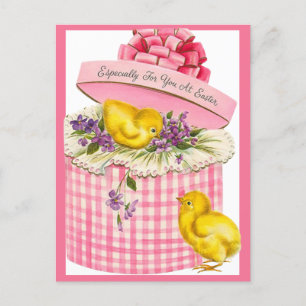 Cartes Pour Fêtes Annuelles Vintage Retro Baby Chicks dans une boîte à Casquet