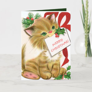 Cartes Pour Fêtes Annuelles vintage retro chat de Noël ajouter un sentiment