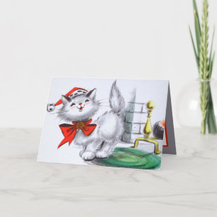 Cartes Pour Fêtes Annuelles vintage retro chat de Noël ajouter un sentiment