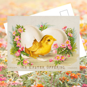 Cartes Pour Fêtes Annuelles Vintage Retro Cute Chick Egg Floral Joyeux Pâques