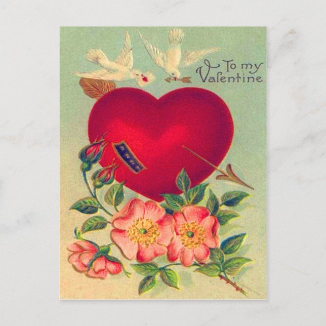Cartes Pour Fêtes Annuelles Vintage Retro Doves Hearts Valentine Card (Devant)