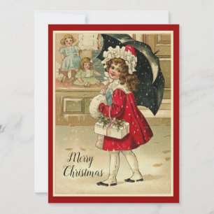 Cartes Pour Fêtes Annuelles Vintage Retro Fille de Noël avec cadeaux