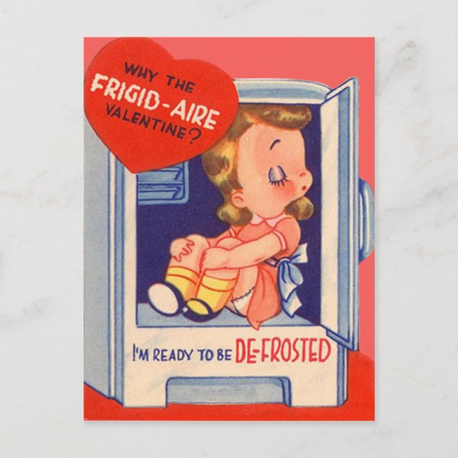 Cartes Pour Fêtes Annuelles Vintage Retro Girl dans Frigo Valentine Card (Devant)