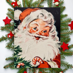 Cartes Pour Fêtes Annuelles Vintage Retro Père Noël avec Sucres de canne Noël