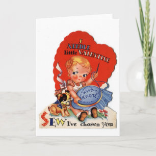 Cartes Pour Fêtes Annuelles Vintage Retro Petite fille coudre Saint Valentin