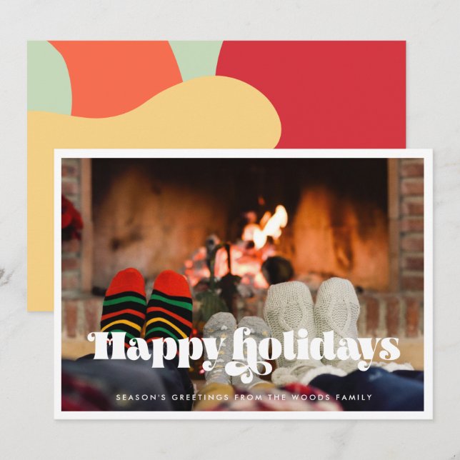 Cartes Pour Fêtes Annuelles Vintage Retro Script Happy Holidays Photo (Devant / Derrière)