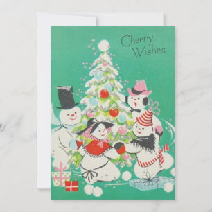 Cartes Pour Fêtes Annuelles Vintage Retro Snowman autour de Noël Tree Holida