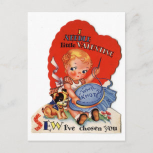 Cartes Pour Fêtes Annuelles Vintage Saint Valentin fille coudre
