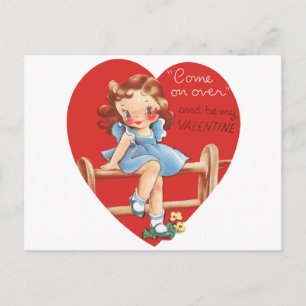 Cartes Pour Fêtes Annuelles Vintage Saint Valentin, Fille sur une clôture