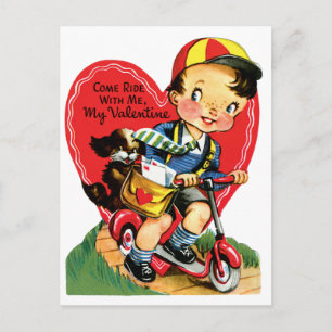 Cartes Pour Fêtes Annuelles Vintage Saint Valentin, Garçon en scooter