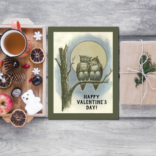 Cartes Pour Fêtes Annuelles Vintage Saint-Valentin Paire de hiboux Lune de nui