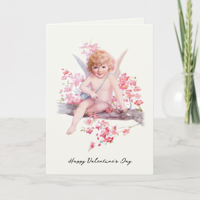 Cartes Pour Fêtes Annuelles Vintage Saint Valentin souriante cupide avec cou (Devant)