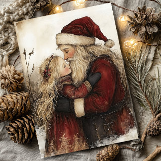 Cartes Pour Fêtes Annuelles Vintage Santa and Girl Christmas Greeting Card
