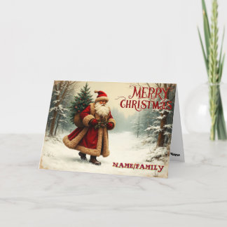 Cartes Pour Fêtes Annuelles Vintage Santa Claus in Snowy Forest