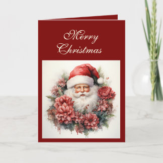 Cartes Pour Fêtes Annuelles Vintage Santa & Wreath Christmas Card