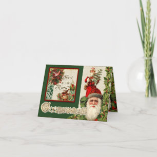 Cartes Pour Fêtes Annuelles Vintage Santas, Holly et Doves Élégant Noël