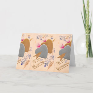 Cartes Pour Fêtes Annuelles Vintage Silver & Gold Hearts Valentine Postcard