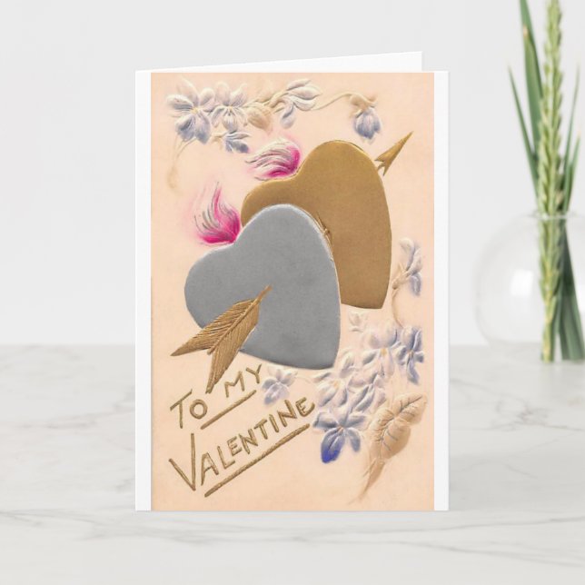 Cartes Pour Fêtes Annuelles Vintage Silver & Gold Hearts Valentine Postcard (Devant)