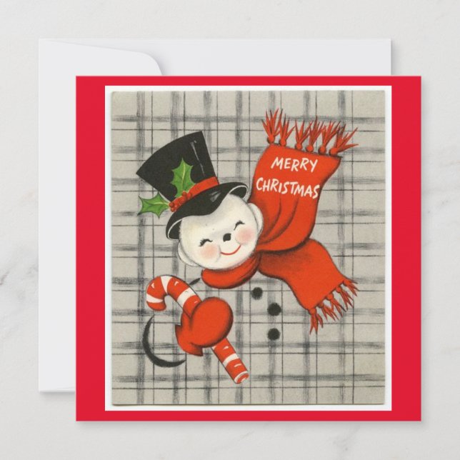 Cartes Pour Fêtes Annuelles Vintage Snowman De Noël Avec Sucre de canne (Devant)