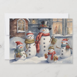Cartes Pour Fêtes Annuelles Vintage Snowman Famille Joyeux Noël