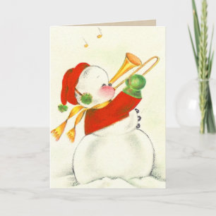 Cartes Pour Fêtes Annuelles Vintage Snowman Trombone