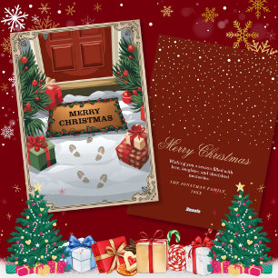 Cartes Pour Fêtes Annuelles Vintage Snowy Front Porch voeux de Noël