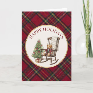 Cartes Pour Fêtes Annuelles Vintage, Tartan Christmas Card with Teddy Bear