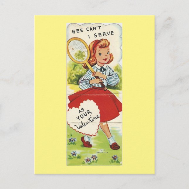 Cartes Pour Fêtes Annuelles Vintage Tennis fille Valentine (Devant)
