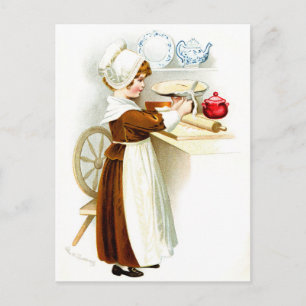 Cartes Pour Fêtes Annuelles Vintage Thanksgiving - Pilgrim Baking Pie