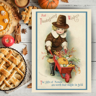 Cartes Pour Fêtes Annuelles Vintage Thanksgiving Pilgrim Boy Custom